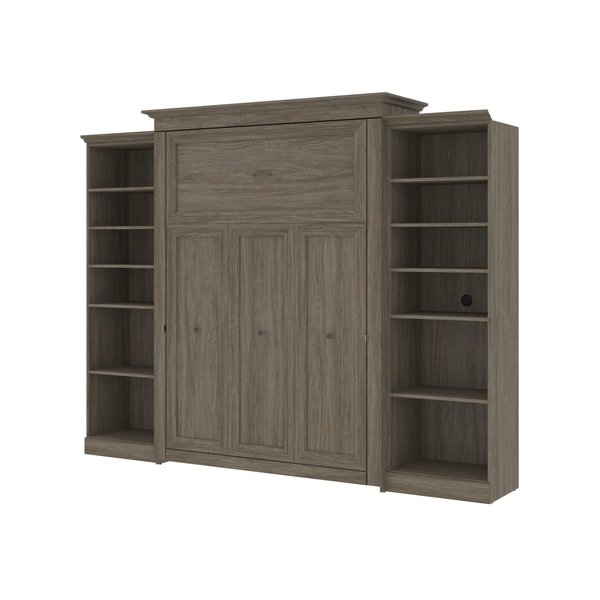 Bestar Versatile Queen Murphy Bed with 2 Shelving Units (115W), Walnut Grey 42881-000035